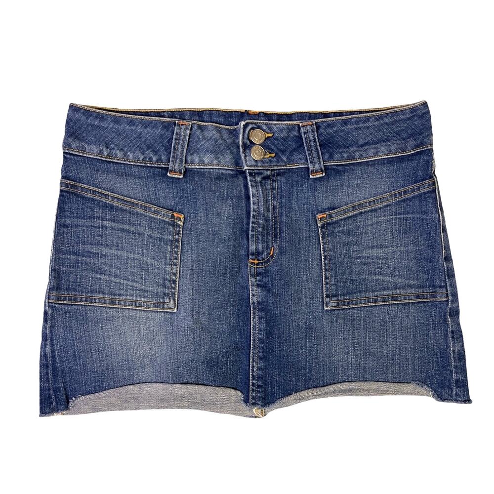 Hudson Jeans Denim Mini Skirt 32 Blue Raw Hem Patch Pocket Y2K Made in USA